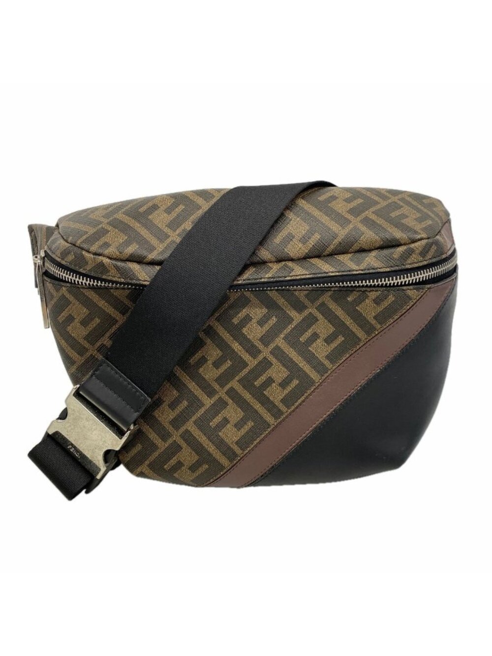 Fendi Waist Bag Zucca Leather Brown Silver